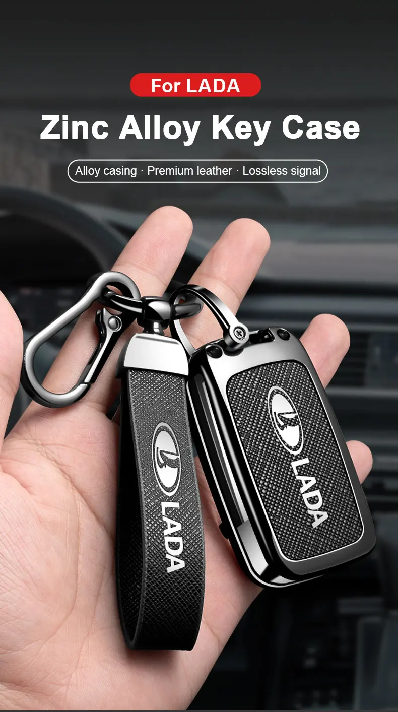Metall-Schlüsselhülle für LADA Vesta Granta XRay Kalina Priora Sedan Sport und Renault Fluence Clio Megane Leder-Schlüsselhülle – Detail 1