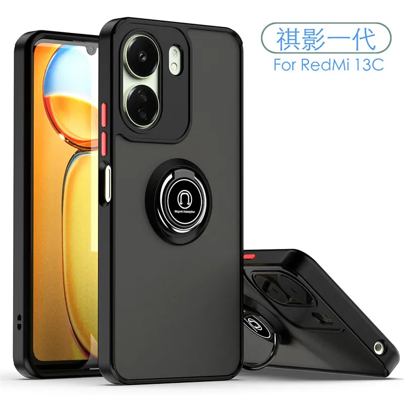 

For Xiaomi Redmi 13C 4G Case Shockproof Magnetic Metal Stand Ring Holder Armor Hard Back Matte Cover Case for Xiaomi Redmi 13C