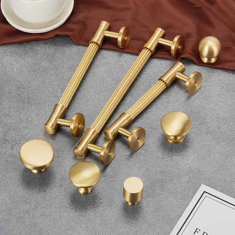 

Modern Kitchen Drawer Handles and Knobs Solid Brass European Wardrobes Cabinet Doors Drawers Decor Furniture Handle Knob