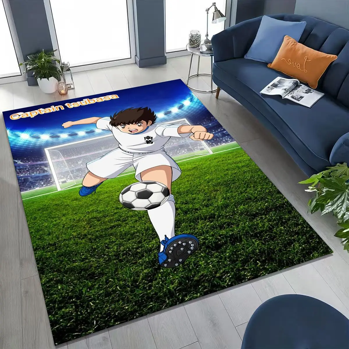 Captain Ozora Tsubasa Cartoon Football Rug for Bedroom Living Room Sofa Home Doormat Decor, Large Kids Play Non-slip Floor Mat