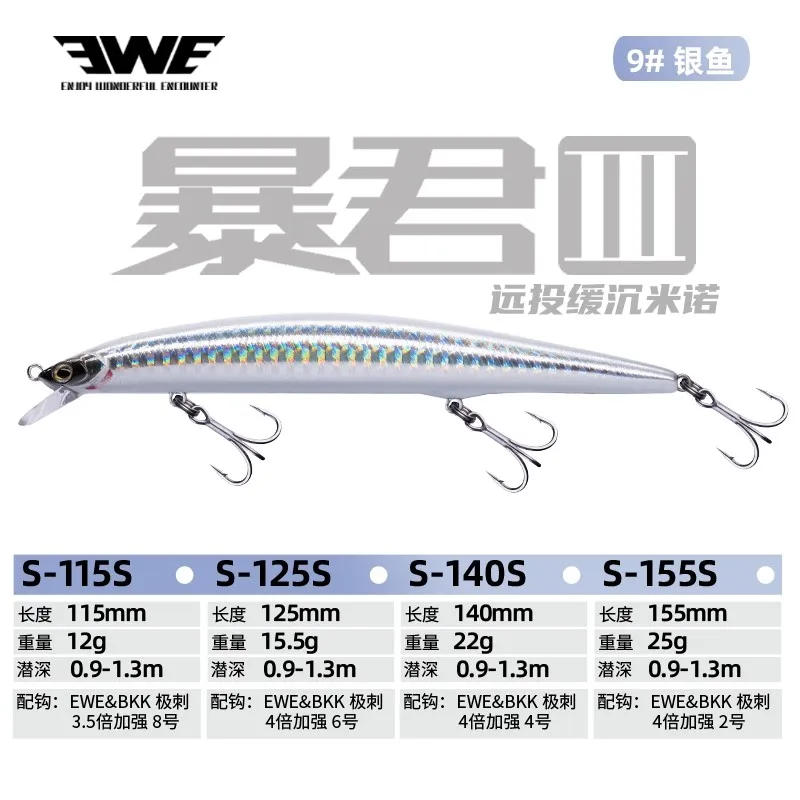 2025 Nieuwe EWE Tyrant III Super Lange Gooi Langzaam Zinkende Minnow Vissen Lokken 12g/15.5g/22g/25g Isca Kunstmatige Wobbler Nep Aas