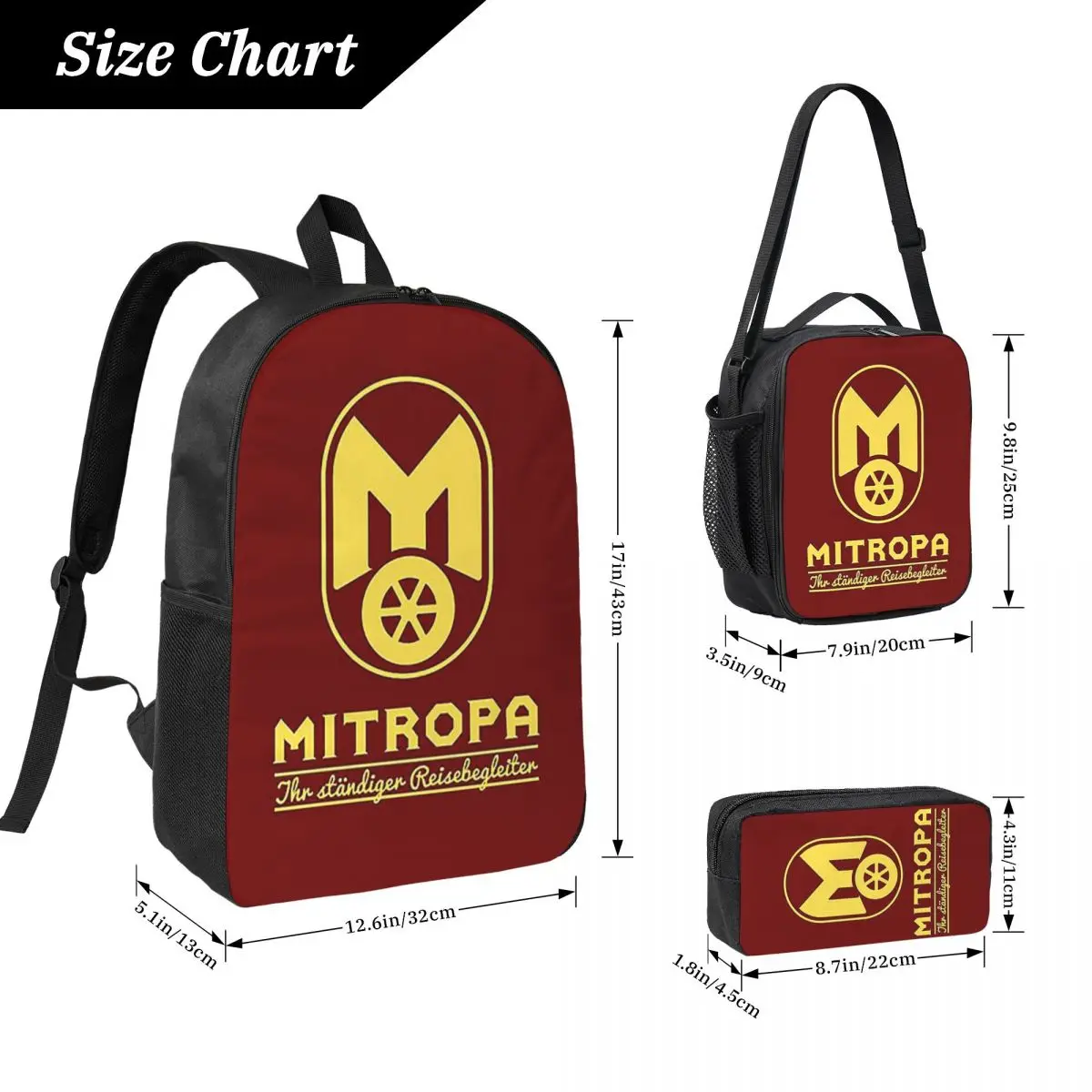 Mitropa رفيق السفر المستمر الخاص بك على ظهره حقيبة الكتب حقيبة مدرسية كمبيوتر محمول حقائب كتف 3ps معزول حقيبة الغداء مقلمة