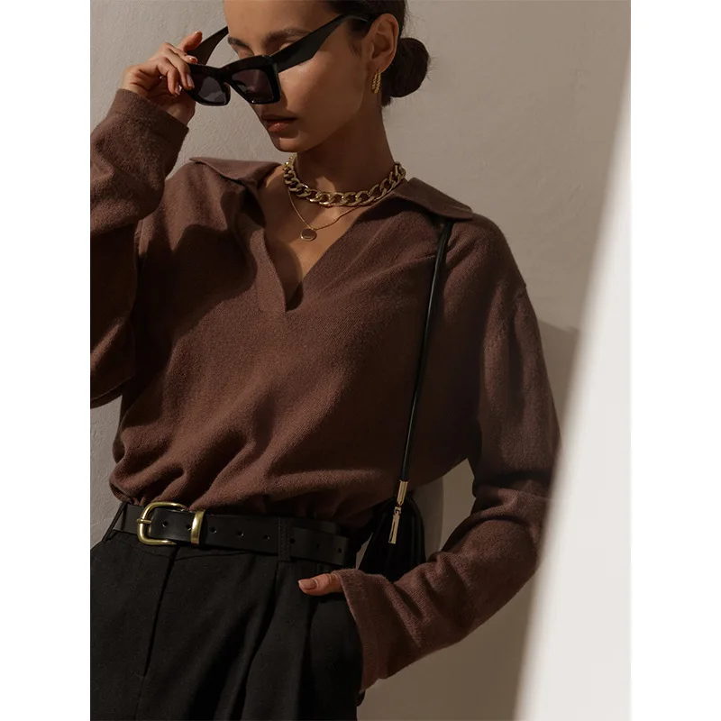 女性用長袖ポロシャツセーター,ニットセーター,用途の広いセーター,トレンディなレジャーファッション,秋冬,2024