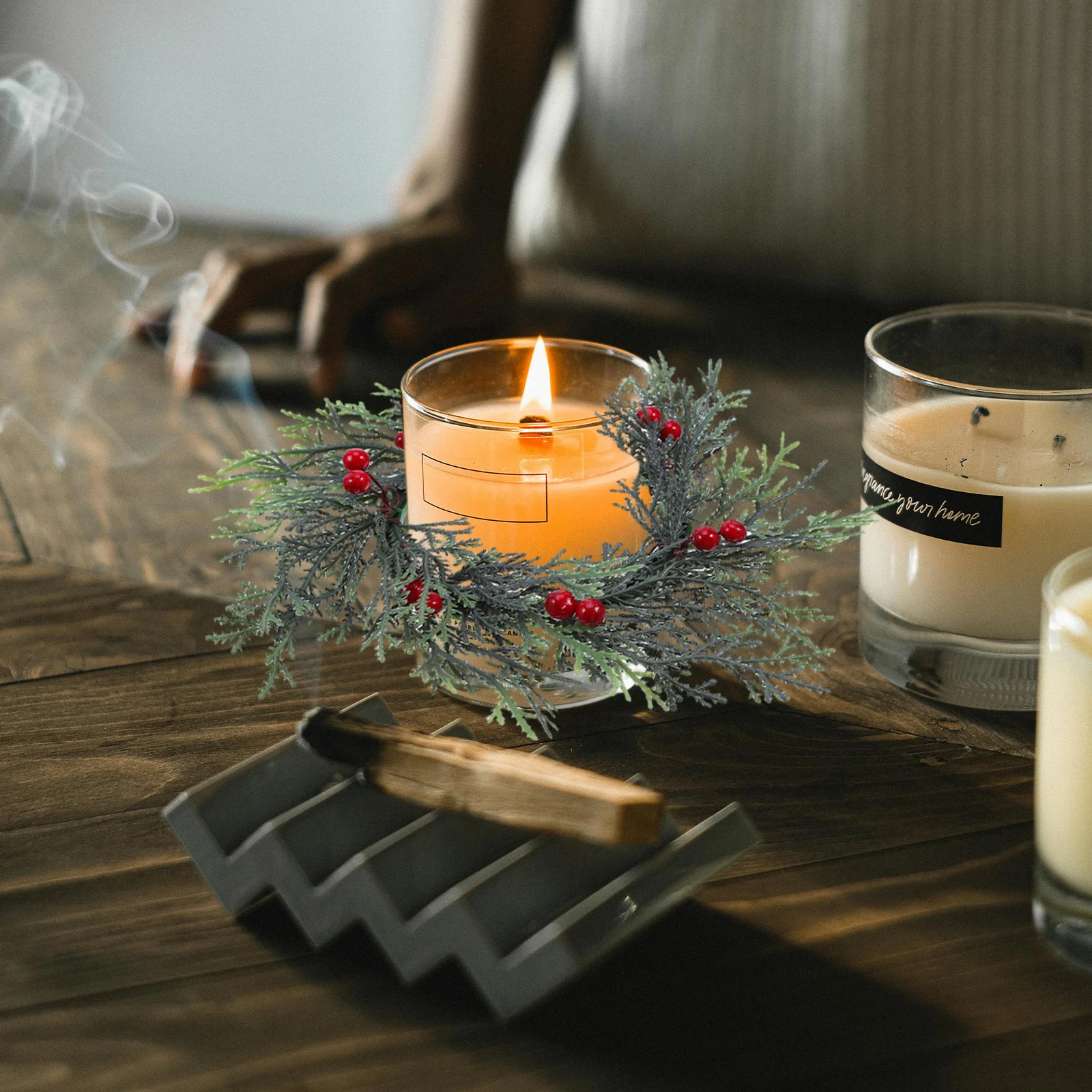 

Christmas Wreath Candelabra Decorative Centerpiece Handcrafted Metal Holder for Holiday Home Decor 12 Inches Wide