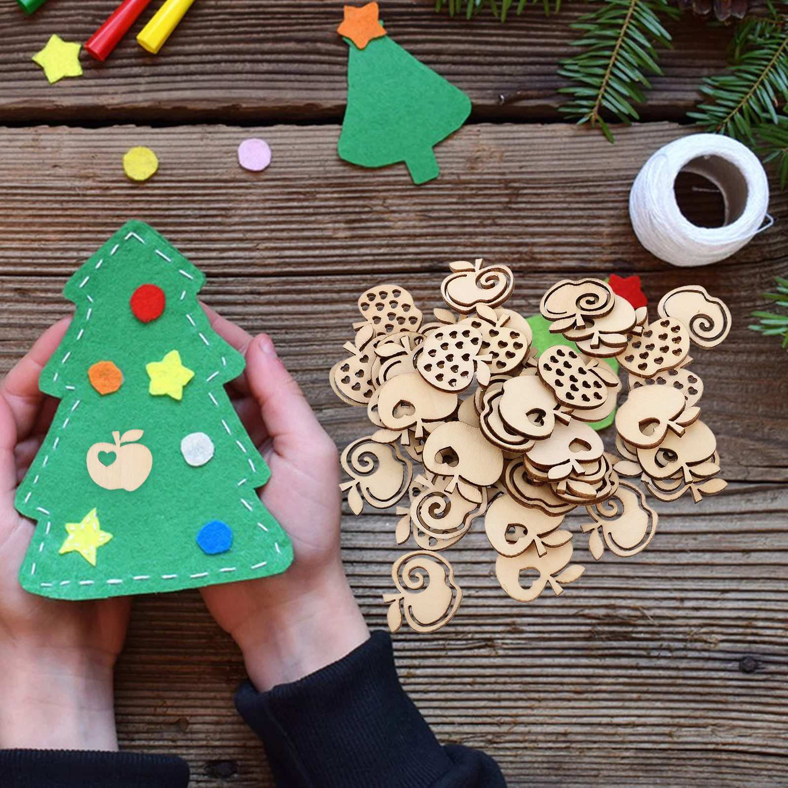 

100Pcs Apple Shape Wooden Slices Perfect DIY Craft Accessories Home Party Wooden Ornaments DIY Crafts Accessories