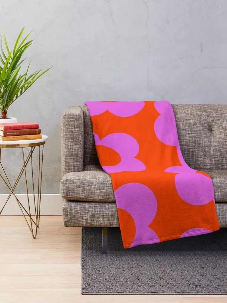 Iconic Retro Scandinavian Flowers in Orchid and Orange Throw Blanket Plush Decorative Sofa heavy to sleep Soft Big Blankets