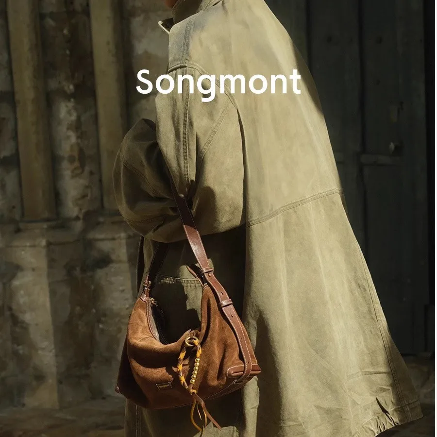 Songmont Trace Collection Lightweight Hobo Bag Suede Underarm Commuter Bag Dumpling-Shaped Designer Crossbody