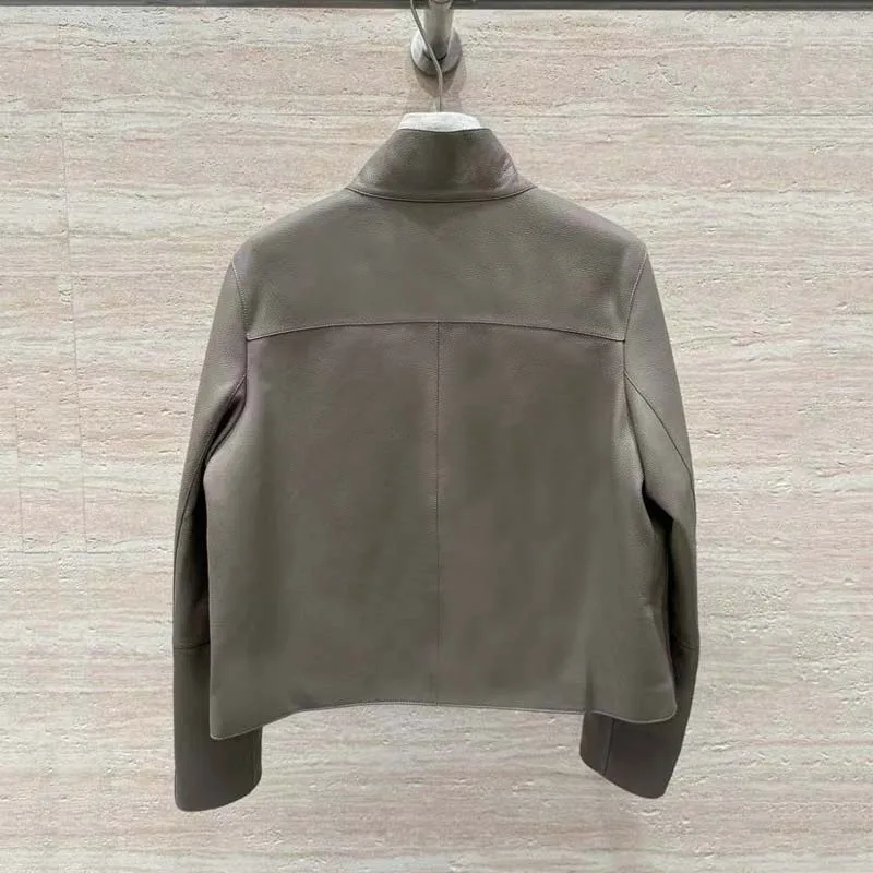 genuine leather jacket short length 2026 new fashion Soft and gentle Lychee-patterned sheepskin grey  black