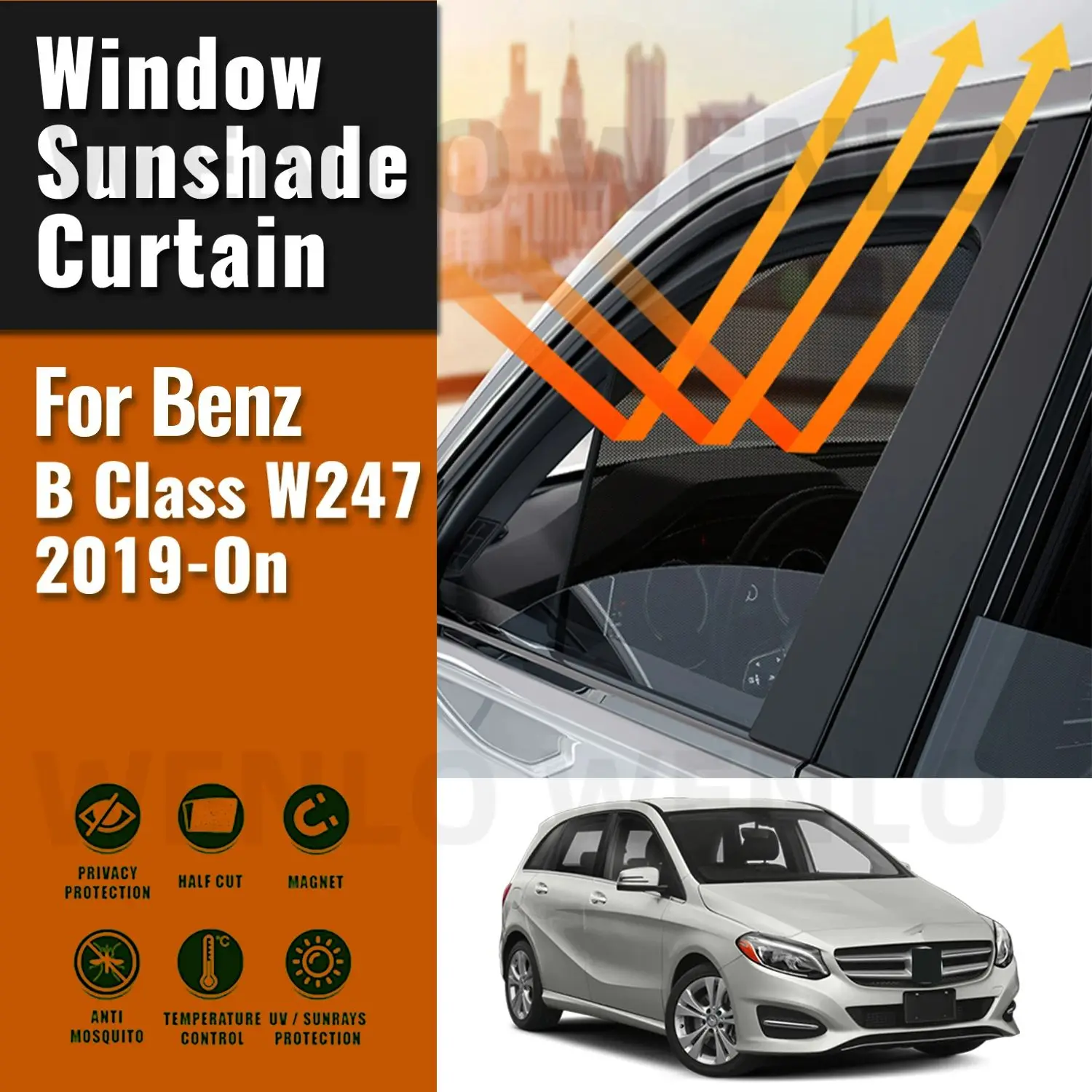 

Для Mercedes Benz B Class W247 2019-2023 Автомобильный солнцезащитный козырек, передняя рамка для лобового стекла, занавеска на заднее боковое окно, солнцезащитный козырек