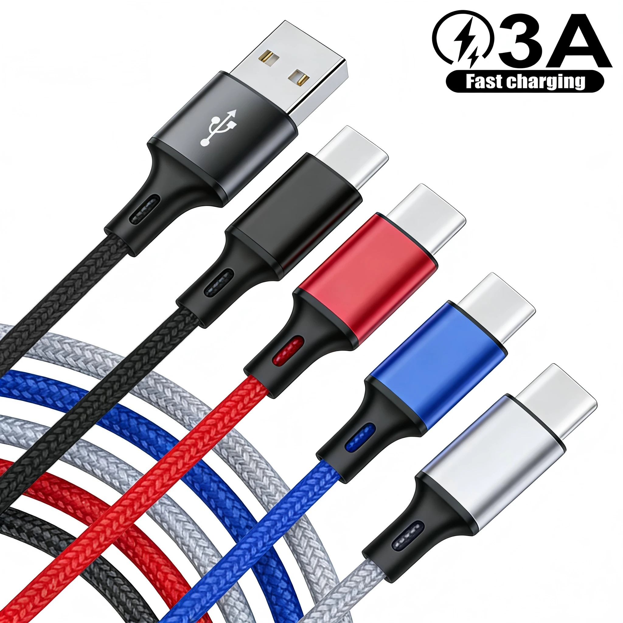 USB Type A To C Cable For Samsung Galaxy S8 S9 S10 S20 A50 A51 USBC 1m 2m 3m Long 25cm 50cm Short Data Charger Cord Fast Charge