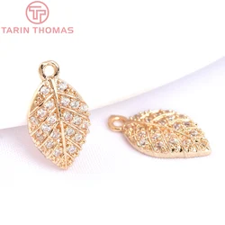 (6153) 지르콘 잎 모양의 매력 펜던트와 10PCS 8x12MM 24K 골드 컬러 황동 고품질 보석 만들기 결과 도매