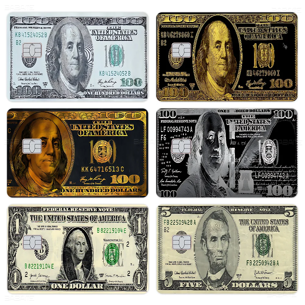 Dollars Money Credit Card Skin Stickers No Adhesive Residue Water Proof For VISA Credit Card Subway Access Card