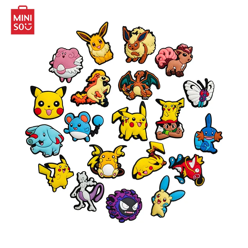 

MINISO 20-100PCS cartoon Pokemon Pikachu Shoe Charms Adventure PVC Decorations high-quality Detachable Waterproof For Party Gift