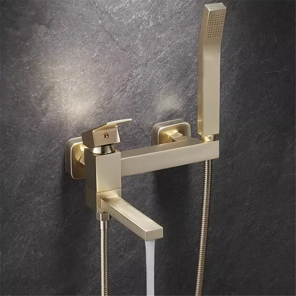 Juego de grifería para bañera y ducha de Oro pulido, grifo de ducha montado en la pared, grifos mezcladores de ducha y baño frío y caliente de latón