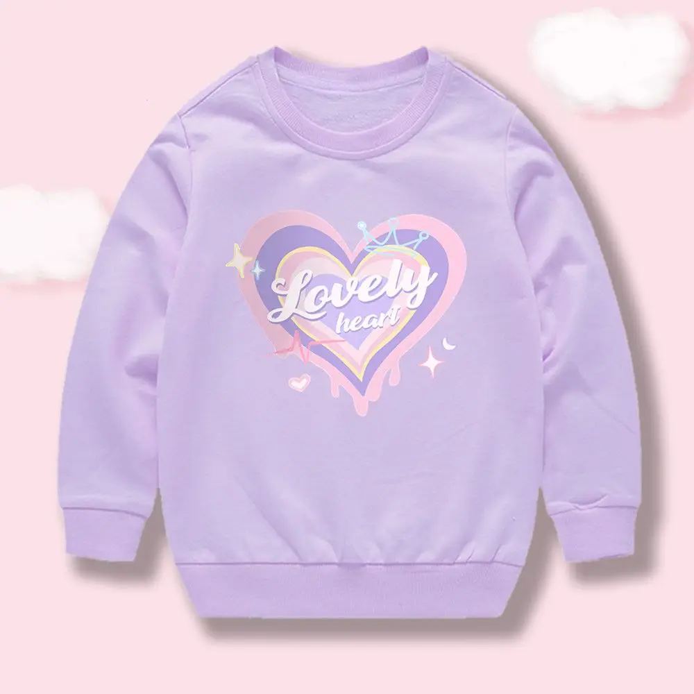 Langärmeliges Sweatshirt mit Rundhalsausschnitt für kleine Mädchen, im Y2K-Stil, mit Herzmuster, für Kinder, geeignet für den täglichen Gebrauch im Frühling.