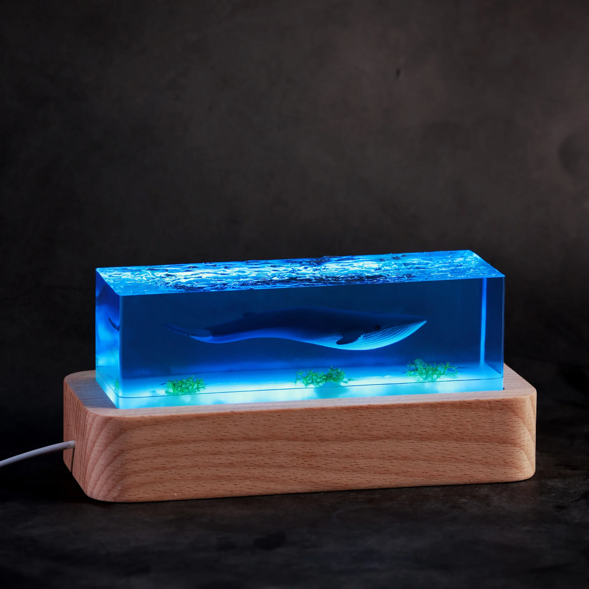 海洋動物樹脂製テーブルライト、クリエイティブなアート装飾ランプ、サメ、クジラ、イルカのナイトライト、USB充電式