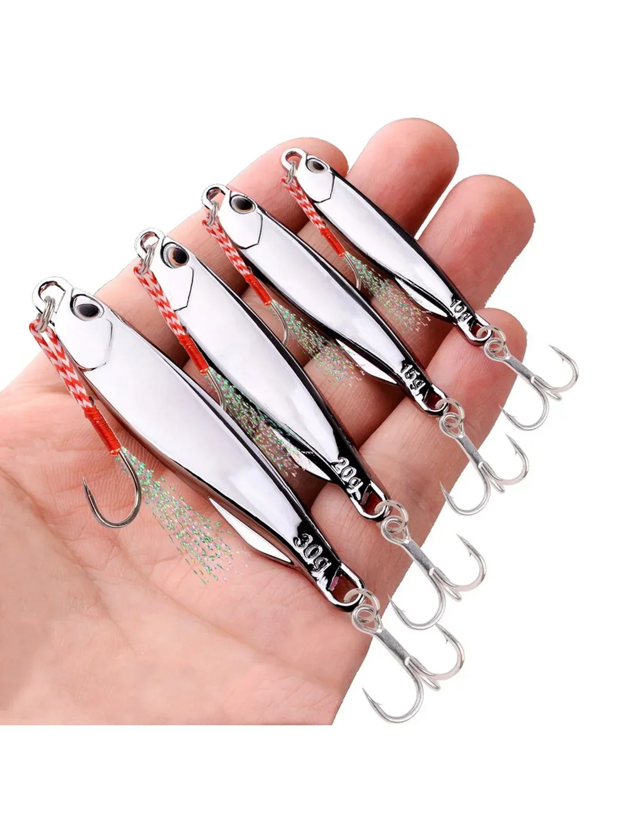 Zestaw 10 sztuk przynęt wędkarskich typu jig, 20G 30G 40G, jigbait, przynęta wędkarska ze srebrnym platerowaniem, przynęty do rzucania z brzegu, metalowe przynęty, sztuczne przynęty wędkarskie Pesca. — zdjęcie 2