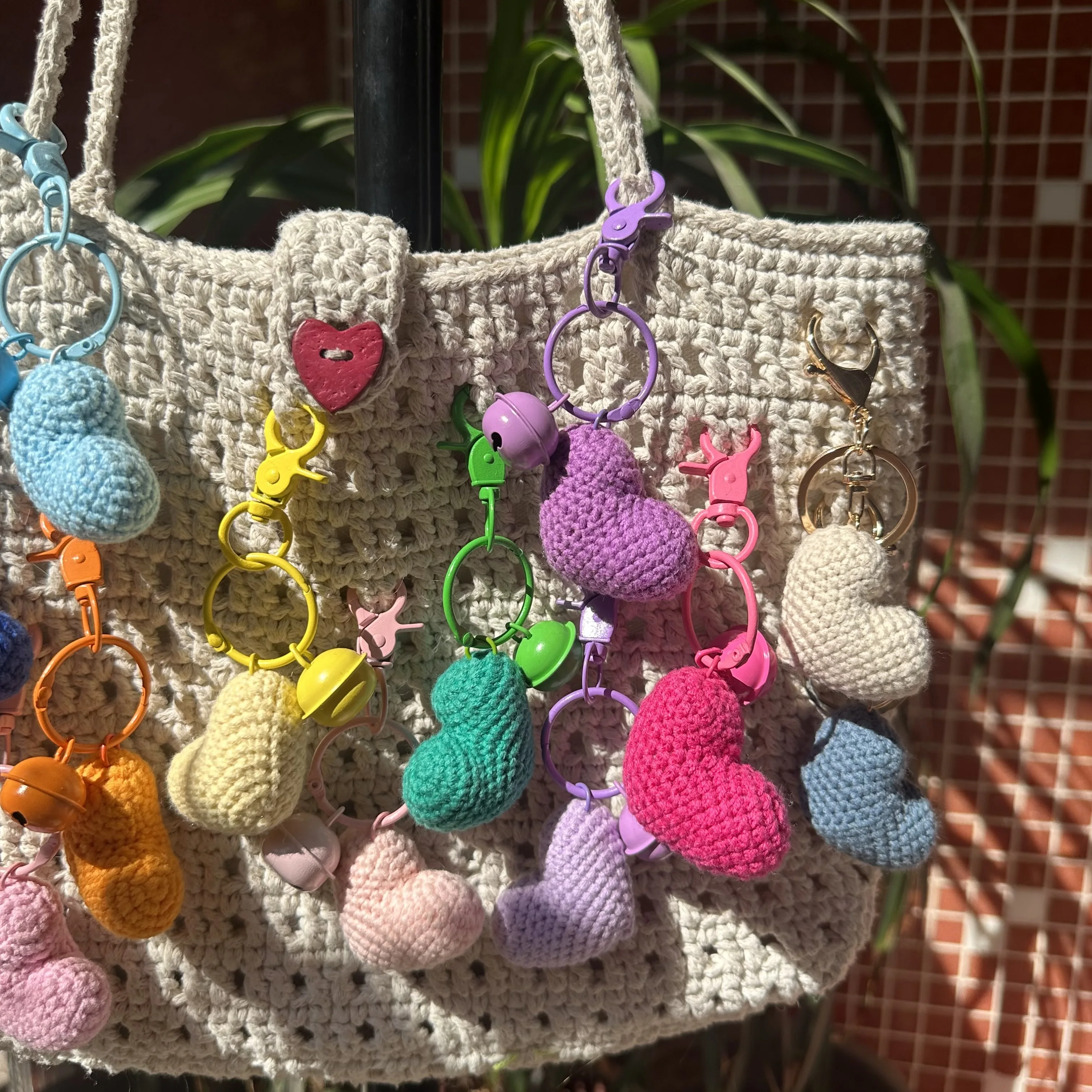Hand Crocheted Colorful Little Heart Velvet Wool Car Keys Knitted DIY Keychain For Bag Pendant Handmade Jewelry Gift Wholesale