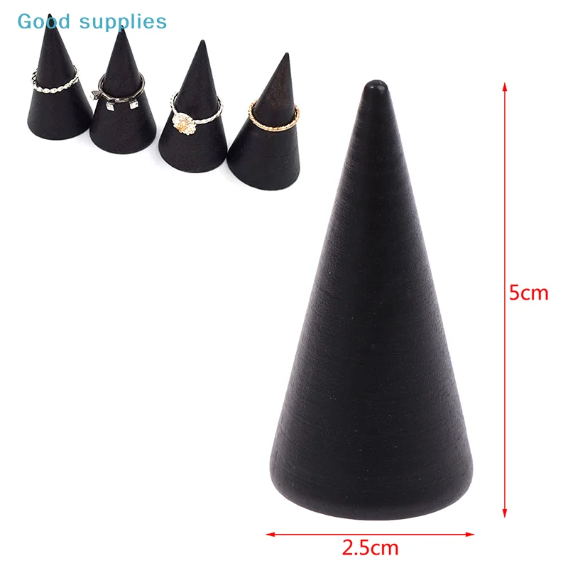 nimbleVintage Black Wooden Ring Holder Display Cone Rack Finger Ring Stand Organizer Dutch cone-shaped wooden nailobject