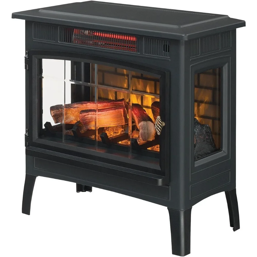 Electric Infrared Quartz Fireplace Stove with 3D Flame Effect, Black