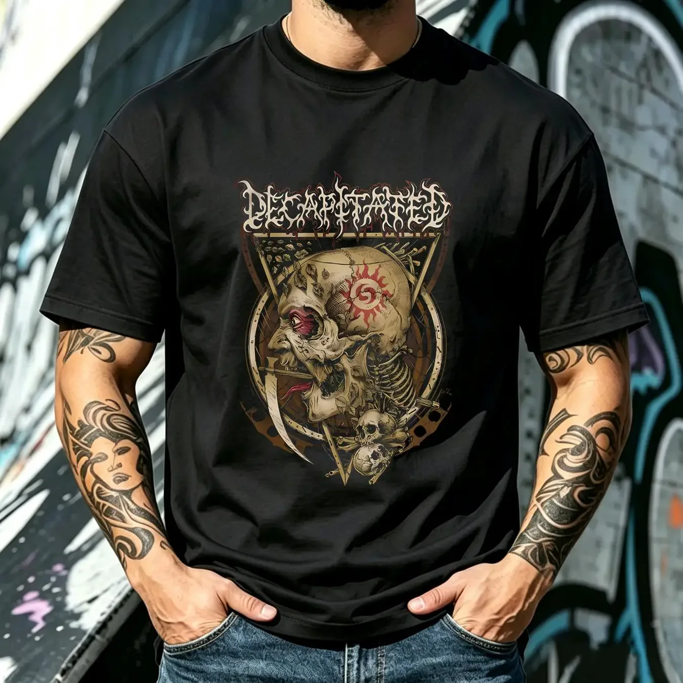 washed T Shirt Decapitated 'Post Organic' Black NEW OFFICIAL vintage Washed streetwear Stylish Stretched homme fashion