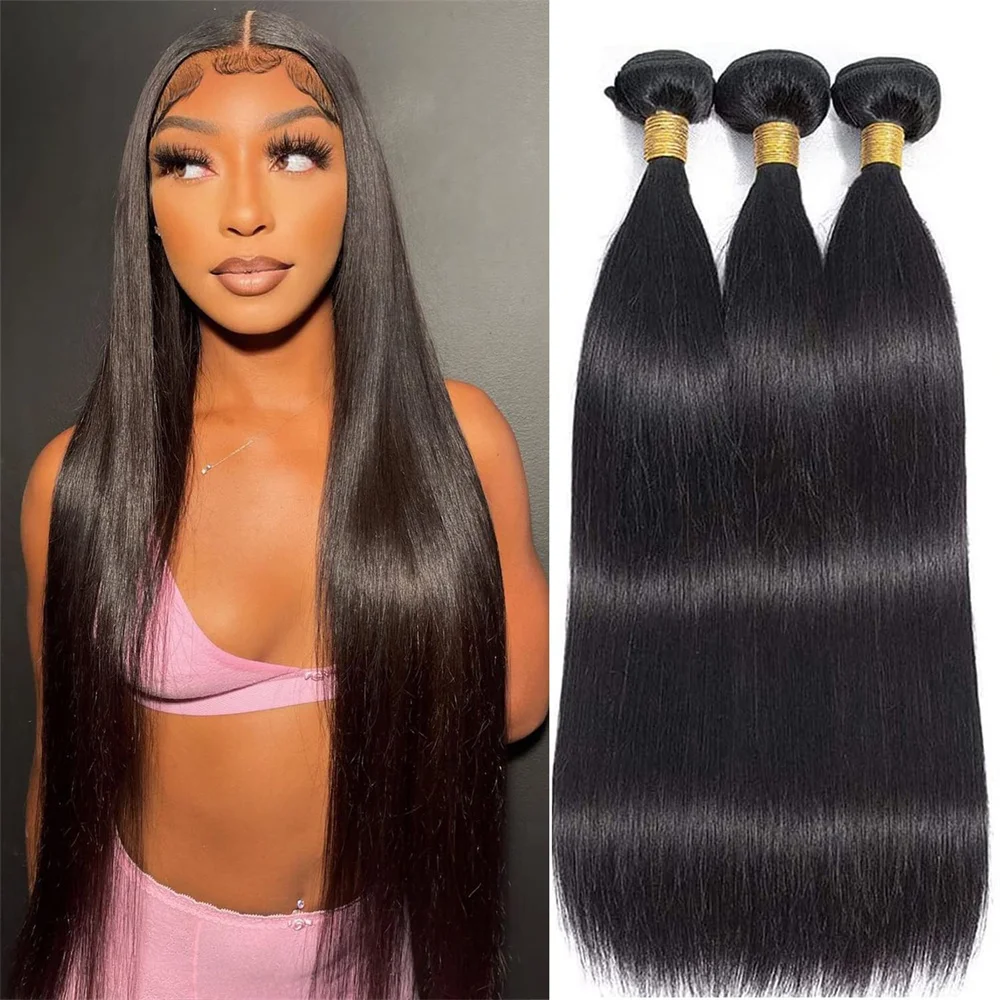 

Natural Color Long Straight Human Hair Weave Bundles 3 4 Pieces 30 42 Inch Unprocessed 100% Human Hair Remy Hair Extensions
