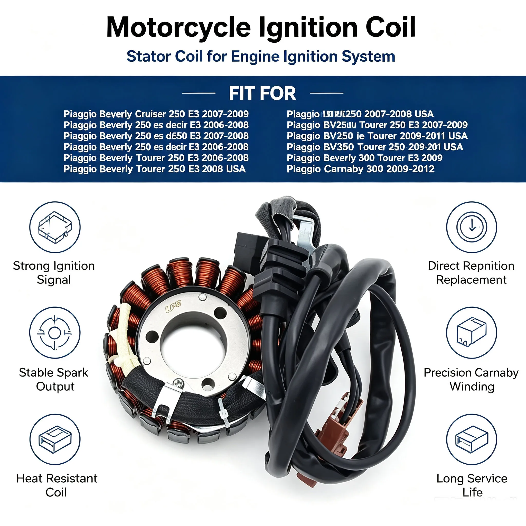 Magneto Stator Coil Accessories For Piaggio Beverly Cruiser 250 E3 es decir deporte BV250 B V300 ie Carnaby 300