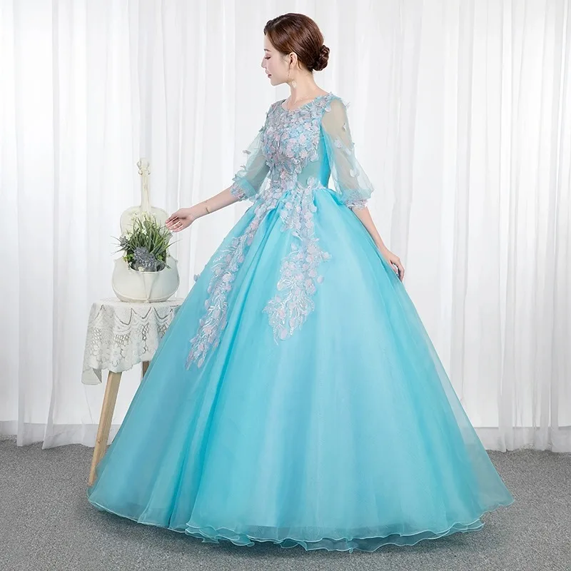 Customized Sky Blue Ball Gown Quinceanera Dresses Appliques Tulle Prom Birthday Party Gowns Formal Vestido De Fiesta