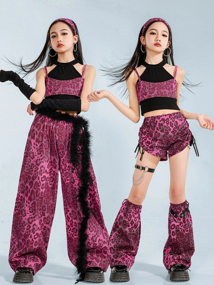 

2025 Pink Leopard Kpop Outfits Hip Hop Dance Clothes Jazz Performance Costume Girls Fashion Catwalk Clothing Stage Wear BL15348