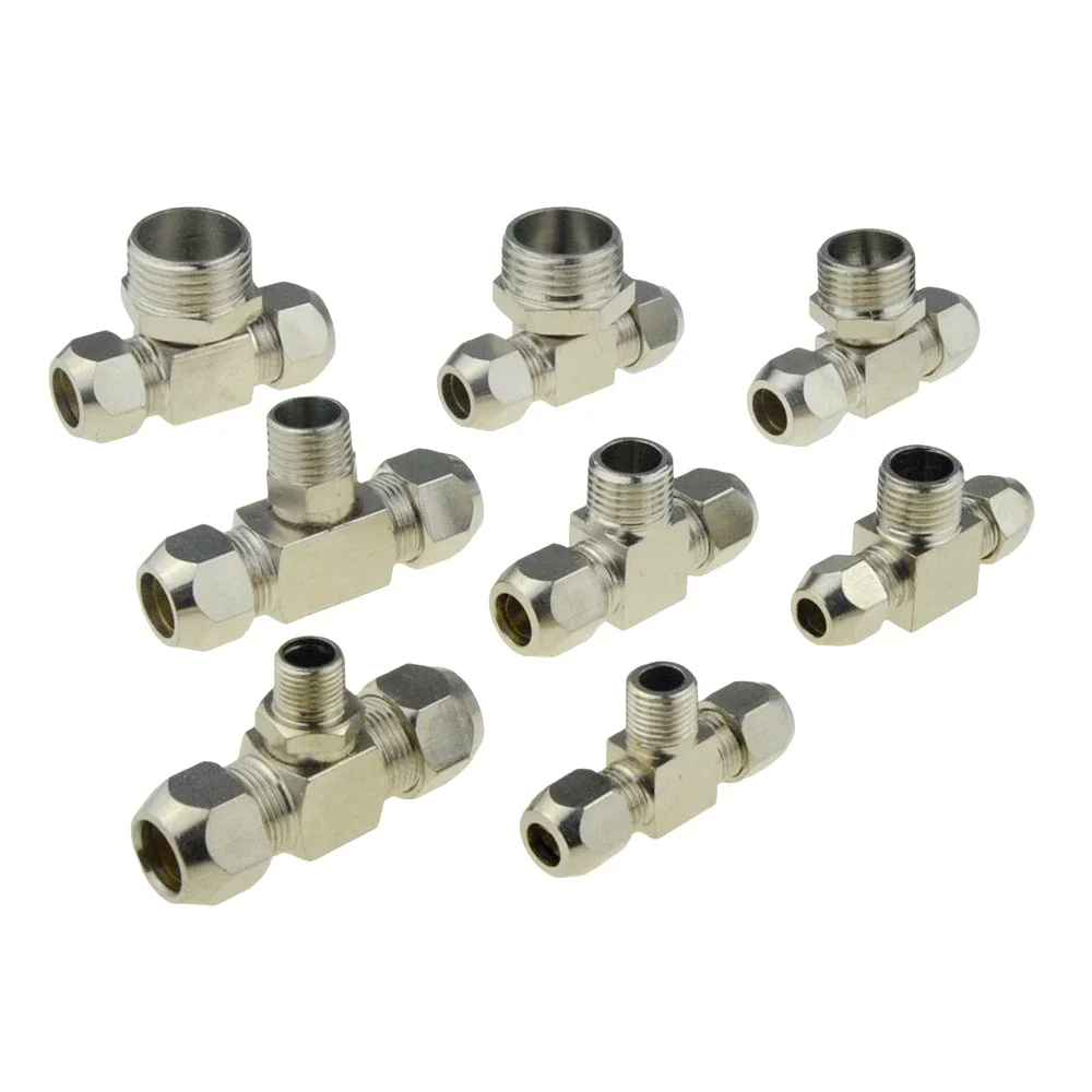 Copper nickel plating Ferrule Compression Pipe Fitting Connector 1/8 1/4 3/8 1/2 Thread 4 6 8 10 12 14 16mm Tube Adapter