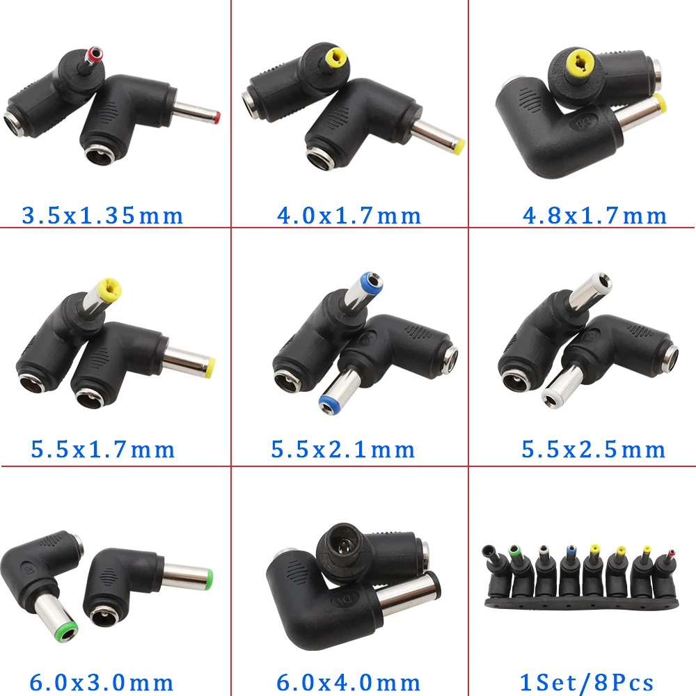 Convertidor de potencia para ordenador portátil DC 5,5*2,1mm conector hembra a 6,0*4,4/6,3*3,0/5,5*2,5/5,5*1,7/4,8*1,7/4,0*1,7/3,5*1,35mm conectores macho