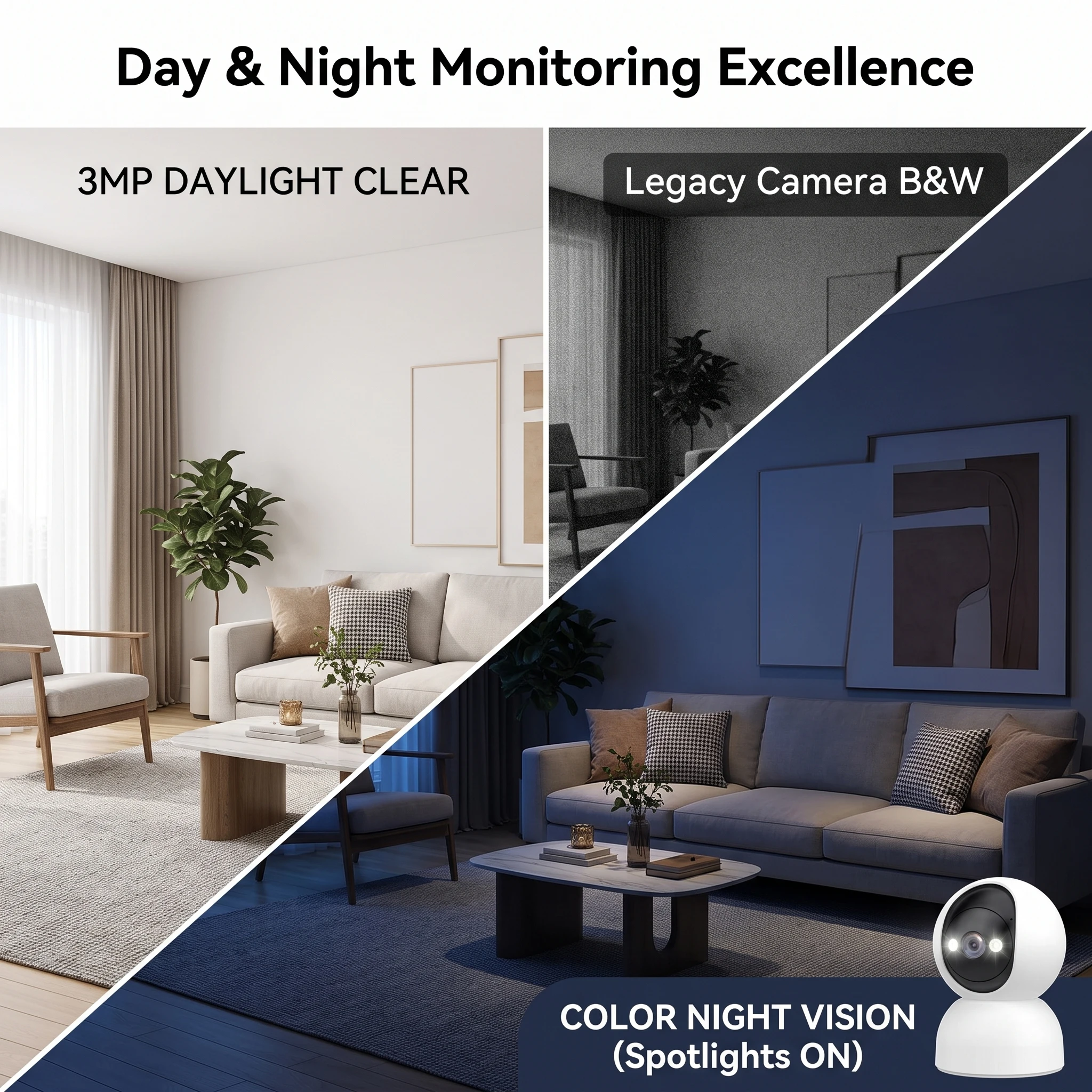 3MP Full HD Smart Indoor Security Camera | Pan/Tilt/Zoom WiFi Home Monitor | Color Night Vision, Two-Way Audio, Motion Detection