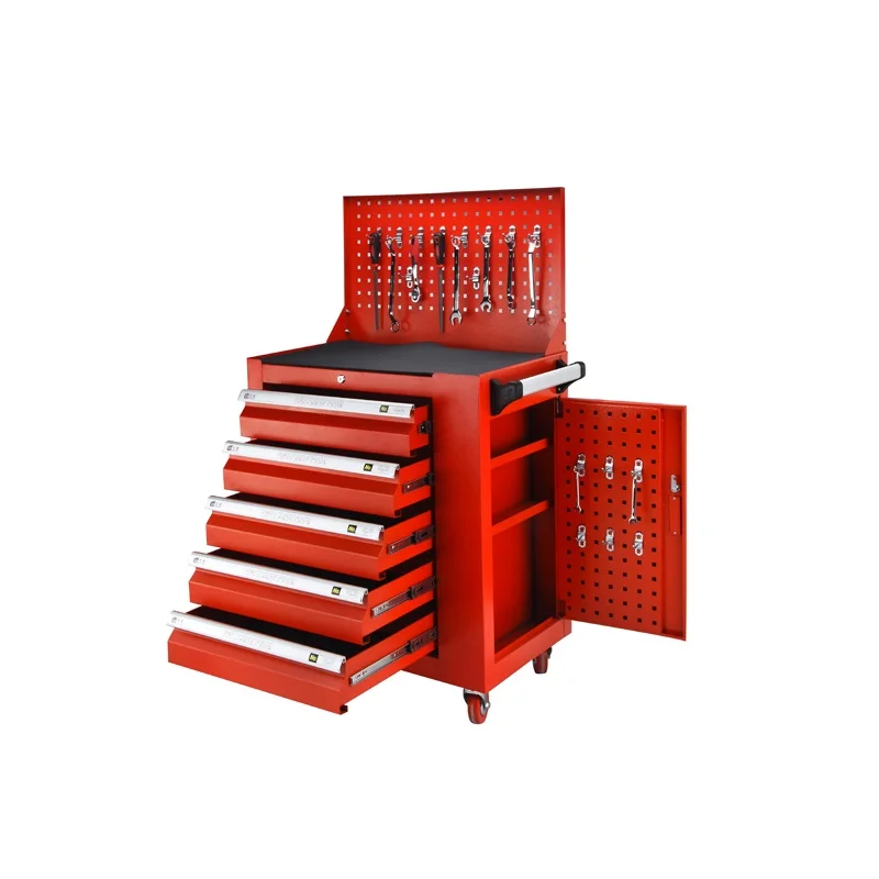 Rolling Tool Cabinet Storage Chest Box Garage Toolbox Organizer Drawer With Side Cabinet and Back Panel
