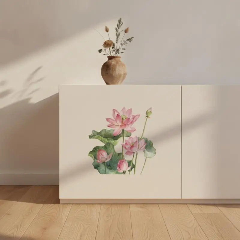 Pink Lotus Watercolor Toilet Sticker Waterproof Self-Adhesive No Residue Removable for Bathroom Restroom Decor