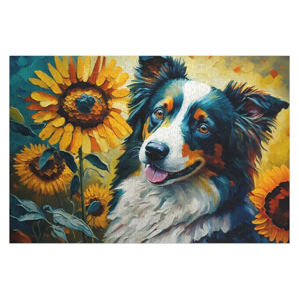 

Border Collie Sunflowers, Beautiful Border Collie Jigsaw Puzzle Toys For Children Personalized Toy Puzzle