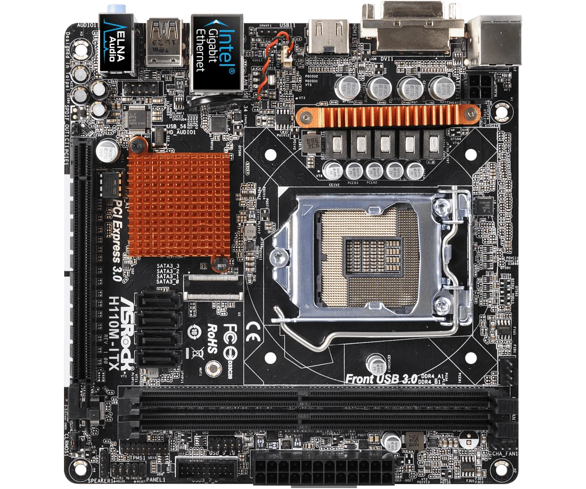 Imagem -02 - Mini Motherboard Asrock H110m-itx Itx 1151 Ddr4 32g Suporta I57600 I56500 I3-6100 I7-7700 G4400 Cpu Intel-h110