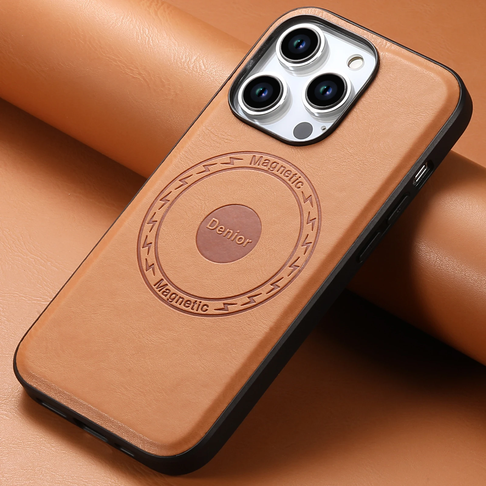 Capa de Celular de Couro Sintético de Luxo com Carregamento Magnético Sem Fio e Toque Fosco para iPhone 17 Pro Max 16 Plus 15 14 13 12