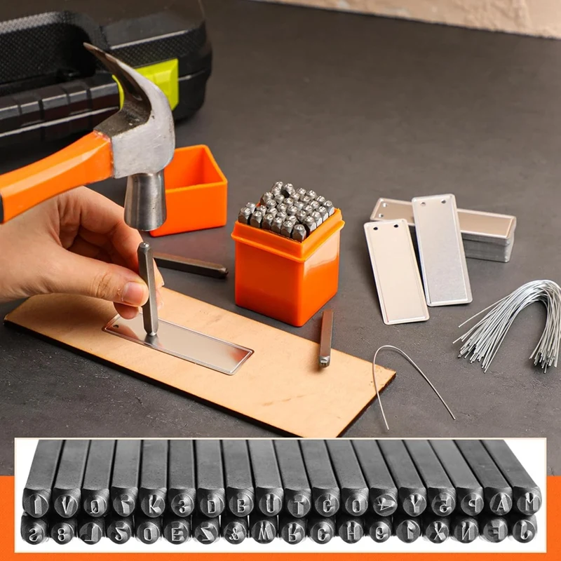 36 Pcs Steel Metal Stamping Set 1/8 Inch(3Mm) With 50 Pcs Aluminum Plant Label, Steel Number And Letter Stamp Tool Kit