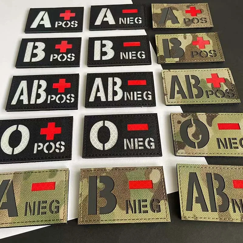 1 Stück Blutgruppe A B AB O NEG POS Taktische Applikations-Patches mit Klettverschluss Reflektierende Abzeichen Militäraufkleber für Rucksäcke, Mützen – Detail 5