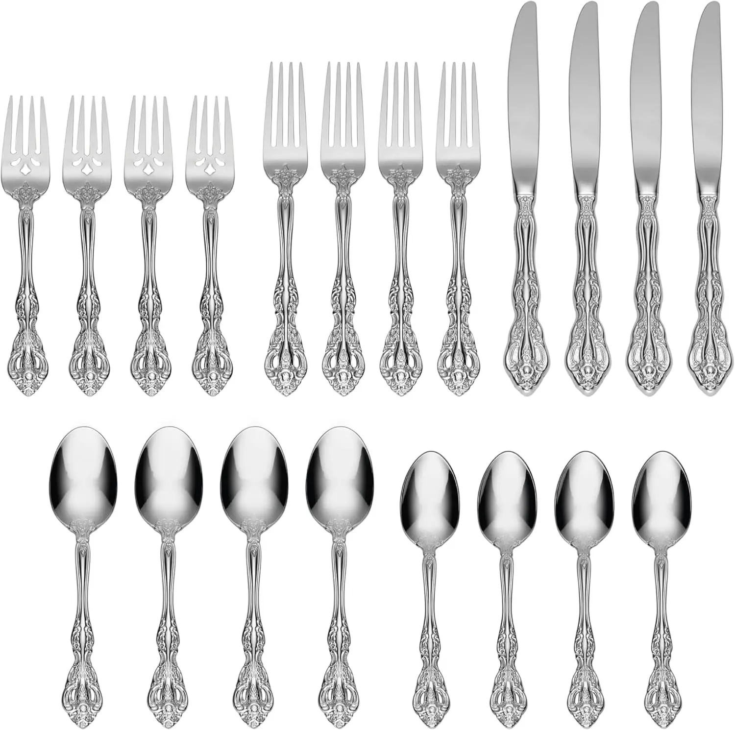 Michelangelo 20-Piece Flatware Set Service for 4 Artistic Elegance and Exquisite Style Increased Durability and Rust Resistance