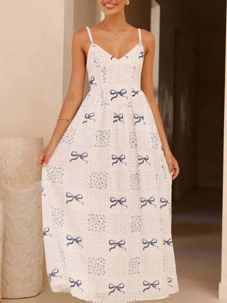 New Summer Women Sleeveless Backless A-line Dress,Floral Dresses For Ladies,Casual Beach Dresses