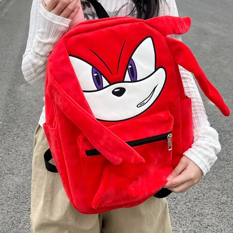 1PC Cartoon Sonic The Hedgehog Plush Backpack Student School Bag Girls Cool Large Capacity Female Two-in-One Bag Christmas Gift