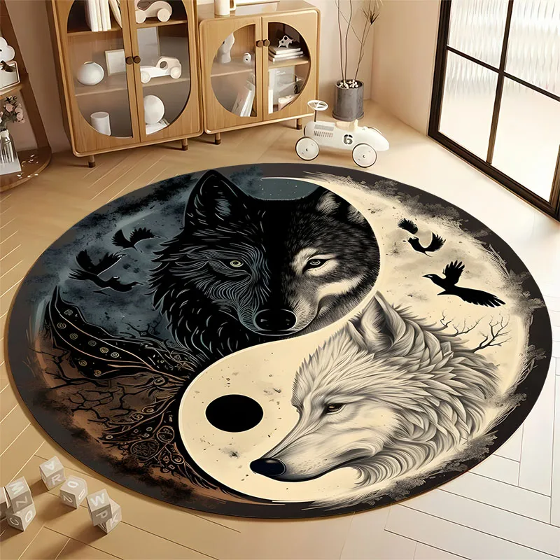 Wolf Yin-Yang Rug: Perfect for Meditation Spaces round carpet for home sofa bedroom, gift