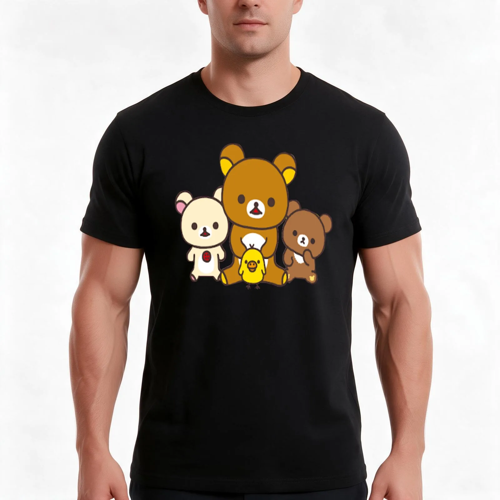 Rilakkuma Farm T-Shirt, Summer Casual Cotton Tee, Oversized Streetwear Tops, Vintage Graphic Print, Loose Fit Short Sleeve