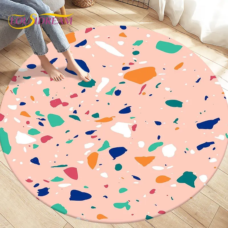 Colour Crushed Stone Path Gravel Round Area Rug,Circle Carpet Rug for Living Room Bedroom Sofa Decor, Kids Floor Mat Kitchen Mat