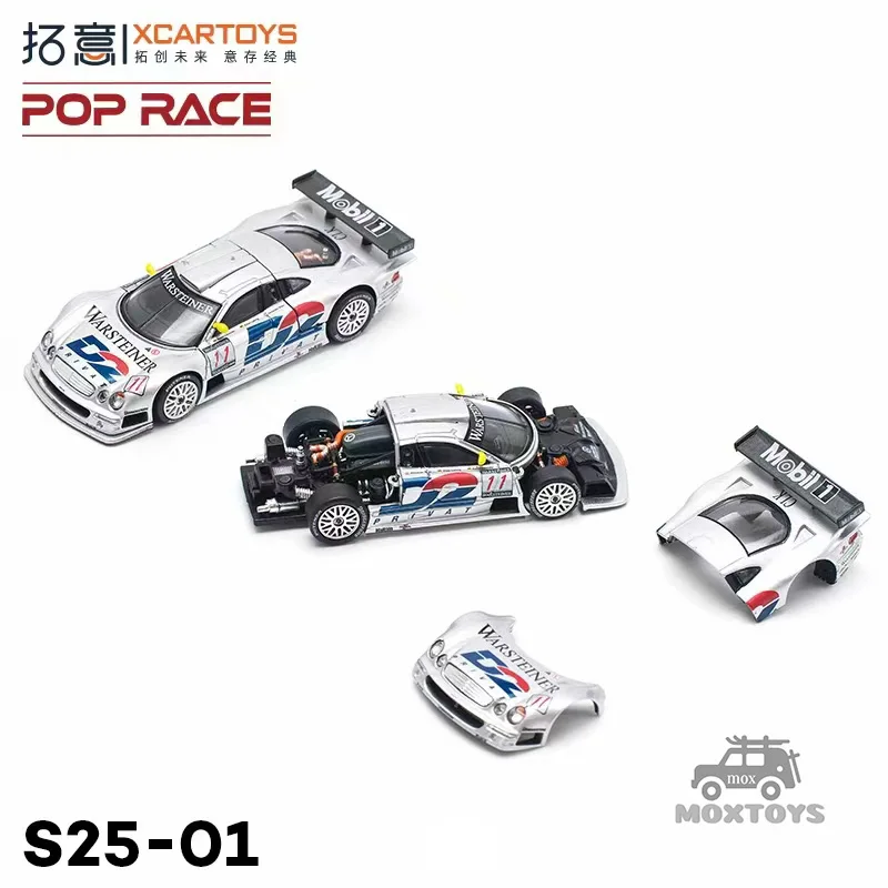 Xcartoys x POP RACE 1:64 MB CLK-GTR D2 1997 FIA GT Silver Diecast Model Car