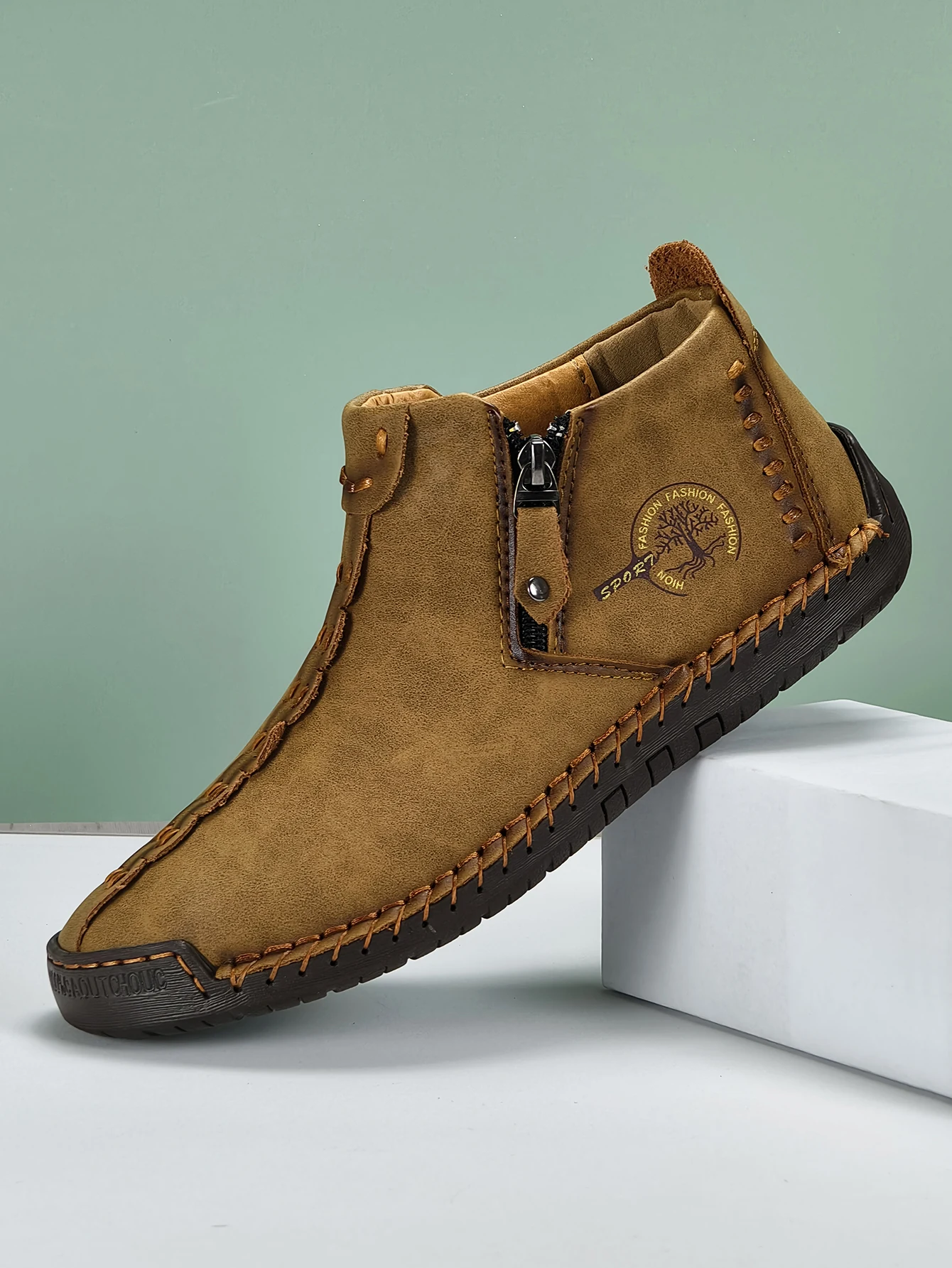 Scarpe classiche da uomo in pelle fatte a mano Design con cerniera Sneakers da esterno Slip On Stivaletti da uomo in pelle casual traspiranti Blu