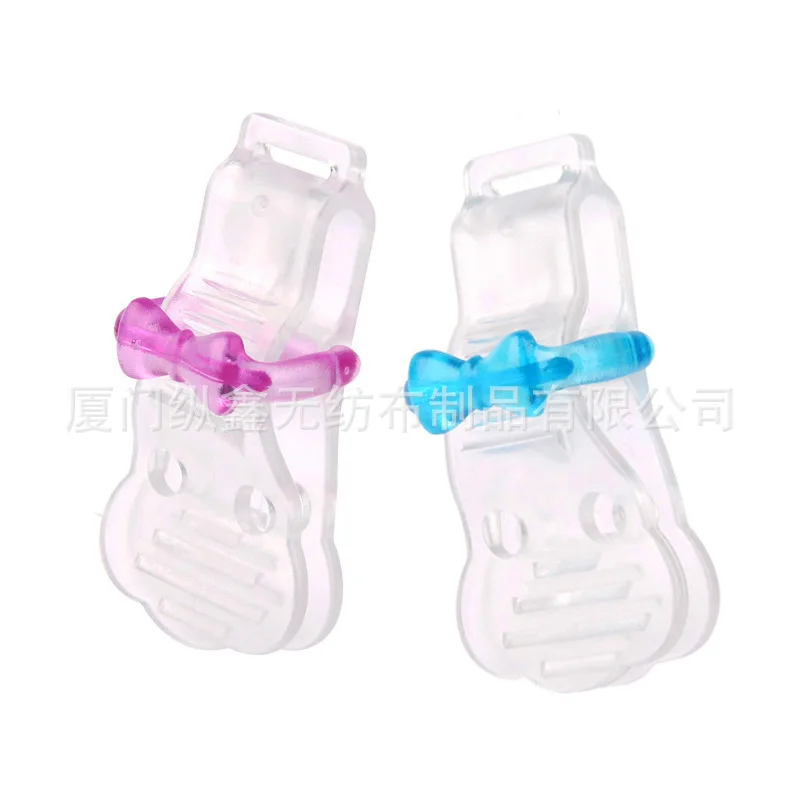 

Plastic mouth clip, water towel clip, pacifier clip, ID clip with an inner width of 12mm, transparent+pink/blue