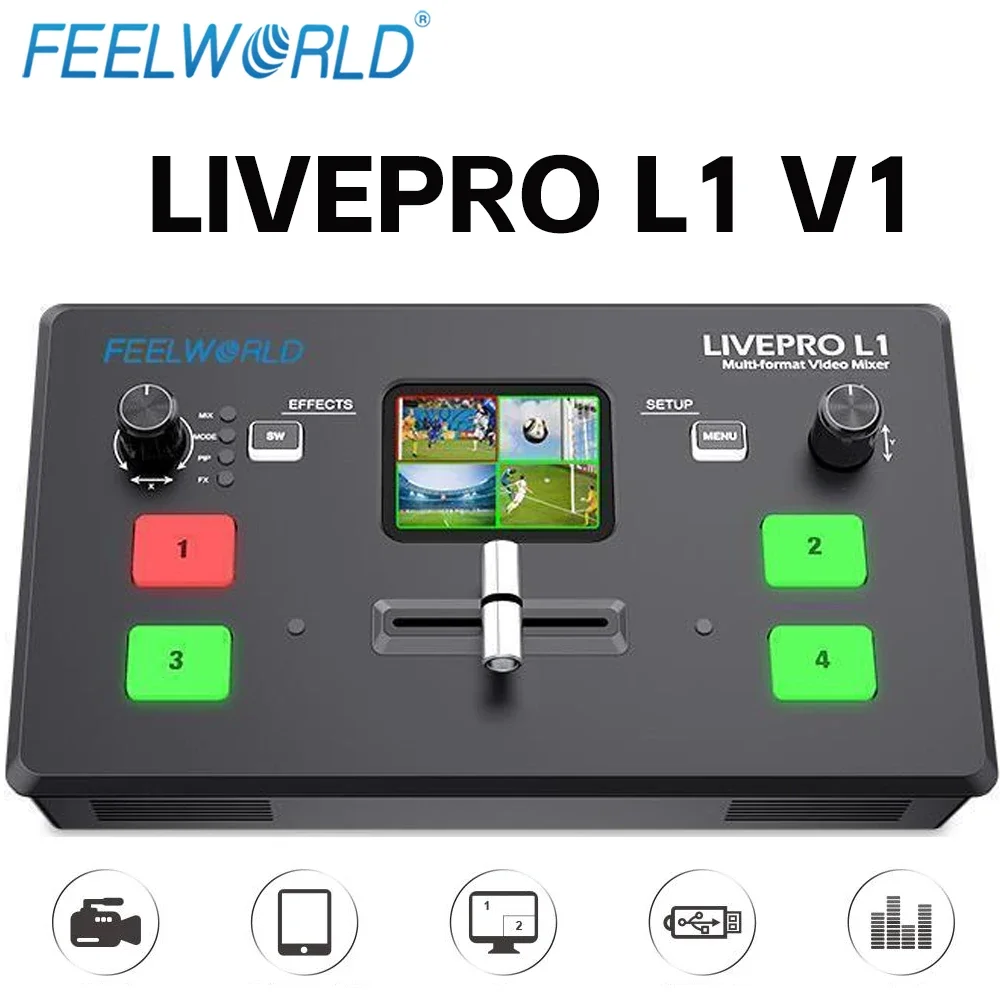 

FEELWORLD LIVEPRO L1 V1 Live Streaming Video Switcher 4xHDMI Input Hdmi USB3.0 Multi Format Studio Record Preview Camera Youtube