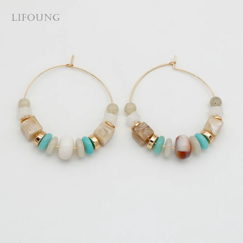 Large Copper Hoop Earrings For Women Green Brown Resin Bead Multi Color Geometric Big Fashion Jewelry Bohemia Girl Style 2022164